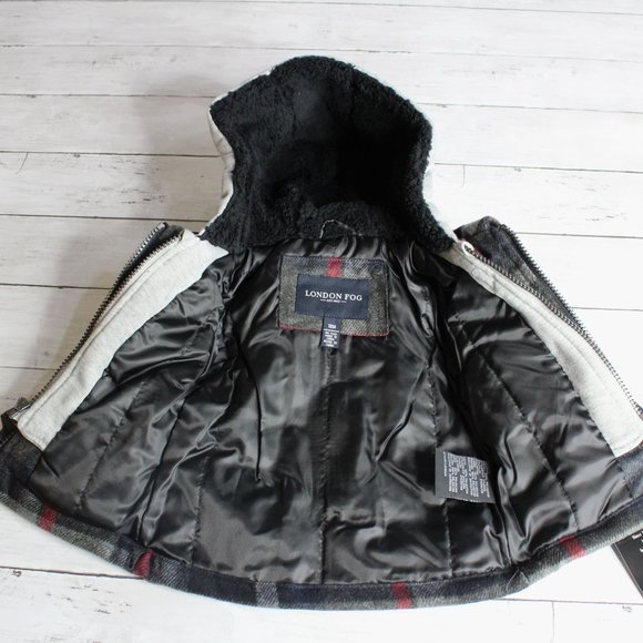London Fog Baby Boy Wool Blend Plaid Winter Coat Infant Size 12 Months - Picture 5 of 5